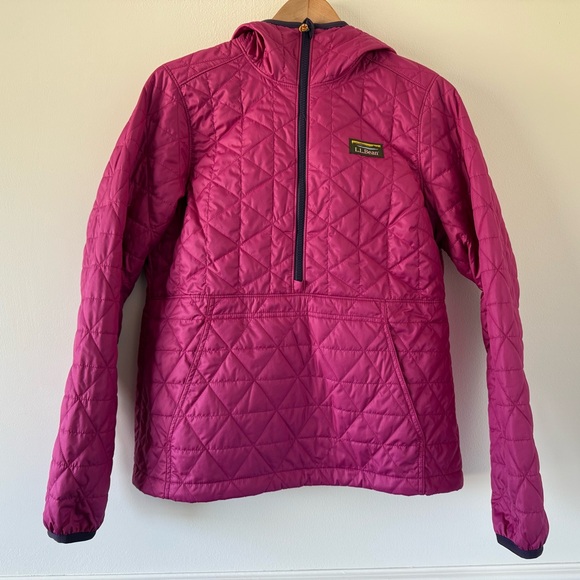 LLBean NWT Pink Hooded Insulated Half Zip Katahdin Pullover size xs - Picture 2 of 9